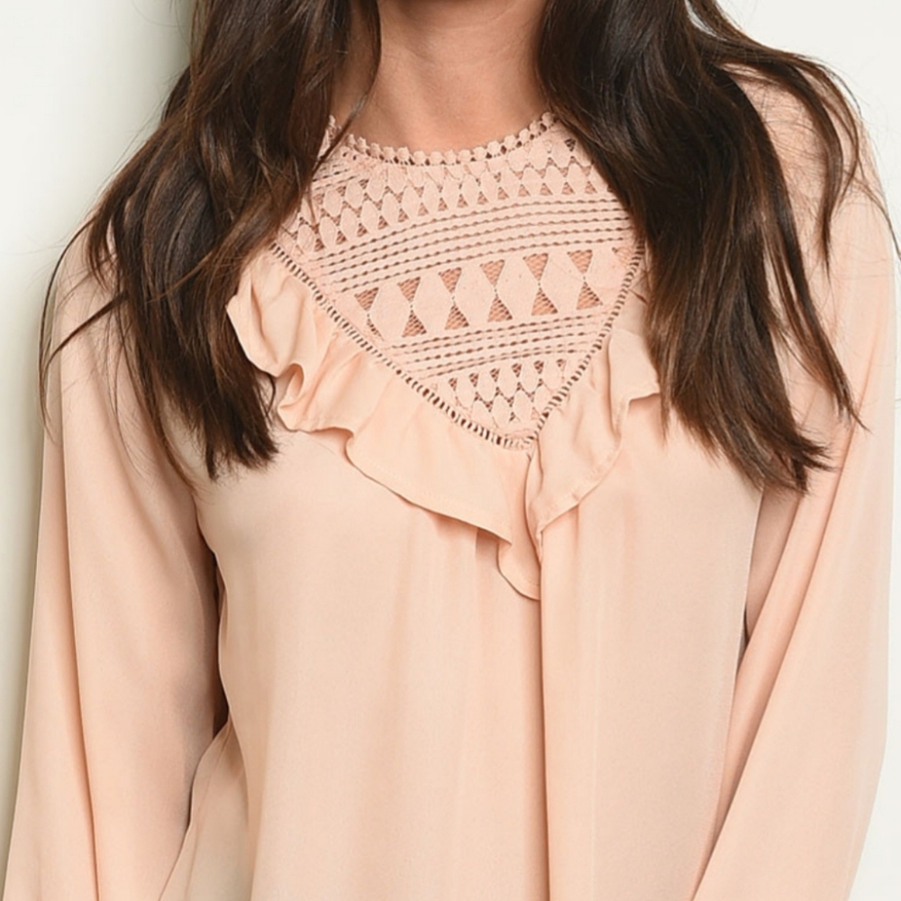 RolyPoly Crochet Inset Ruffle Front Blouse Blush - Picture 2 of 7
